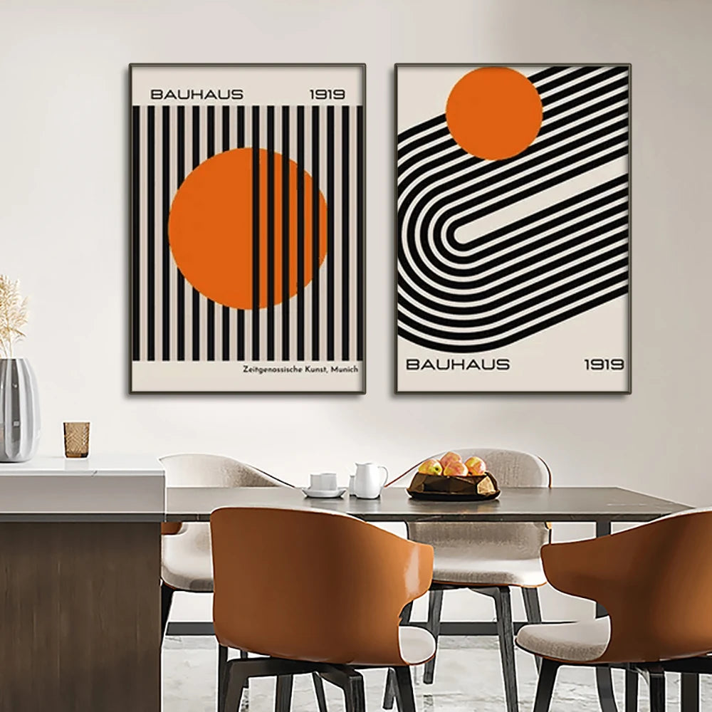 Quadro Decorativo Geométrico Abstrato Bauhaus — Arte Mid Century para Sala