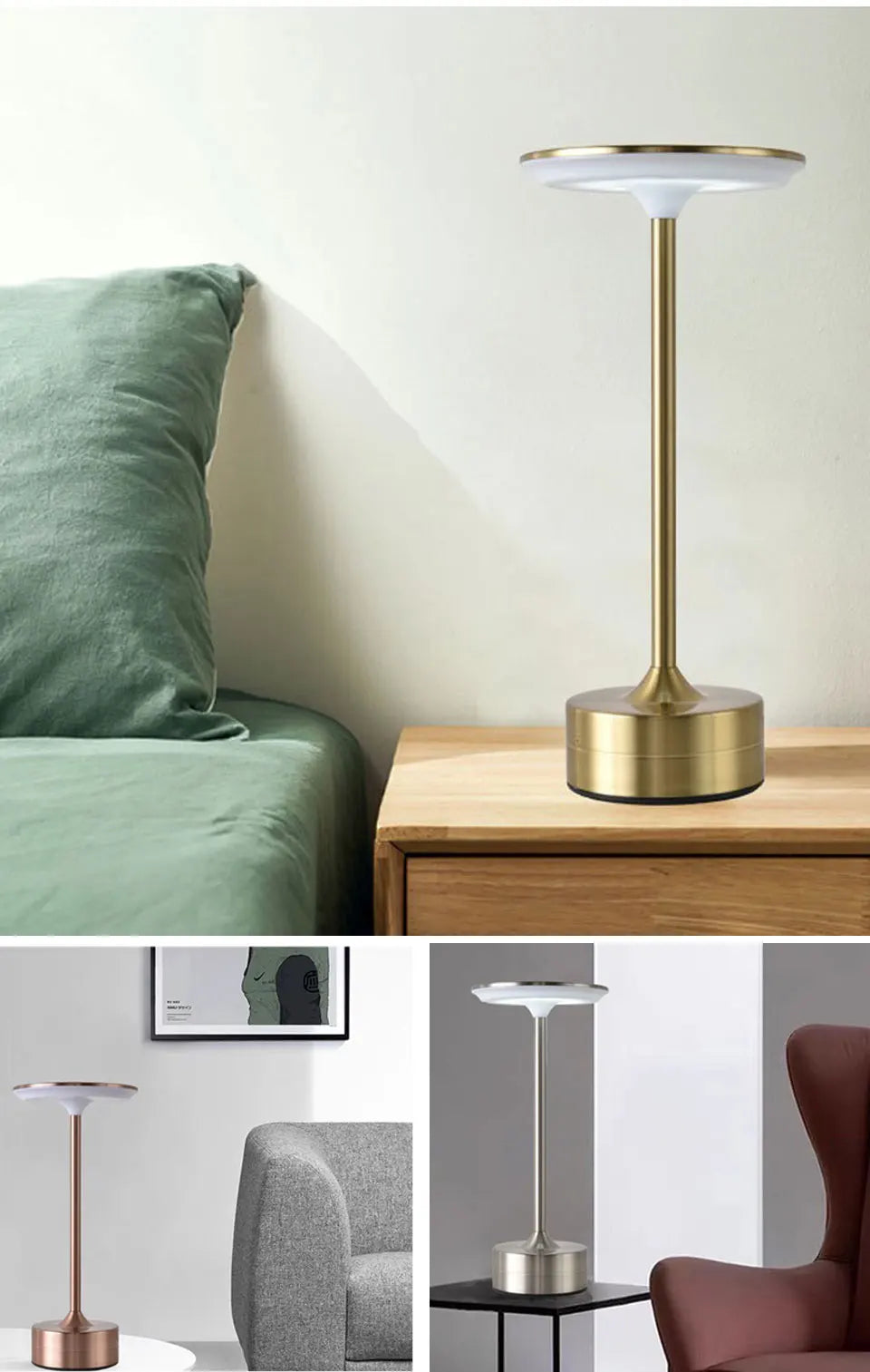 Luminária de Mesa LED Vintage Touch — Metálica Recarregável para Escritório e Quarto