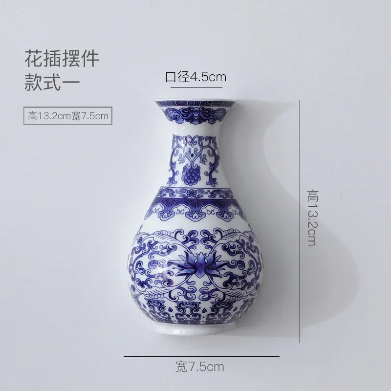 Vaso Cerâmica Azul e Branco Porcelana Pendurado — Bambu da Sorte e Sala de Estar