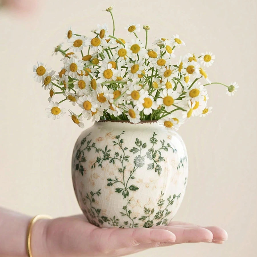 Vaso Cerâmica Rachado Gelo Artesanal Boho — Pequeno para Flores Secas e Escritório