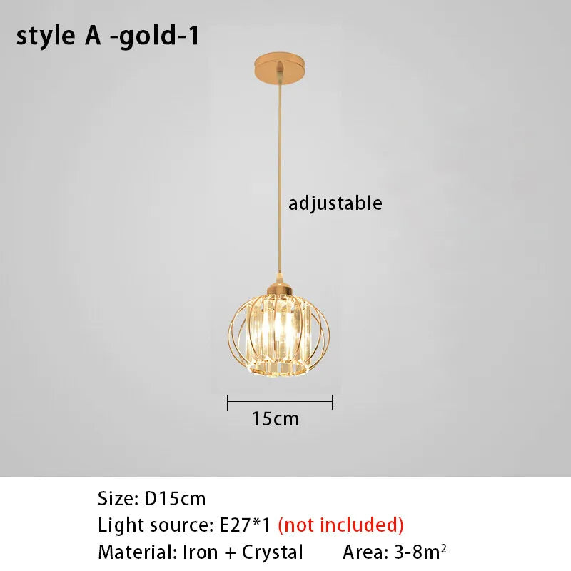 Lustre de Cristal LED Pendente — Luminária Nórdica Preta para Sala de Jantar