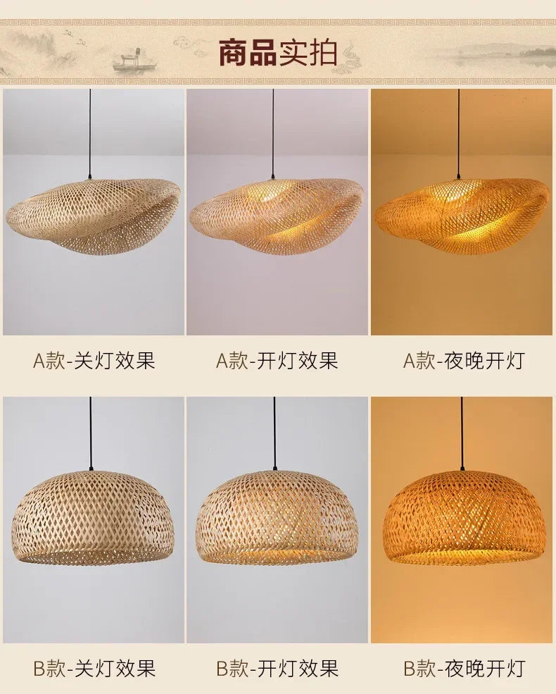 Pendente de Bambu Tecido a Mao — Luminaria Artesanal Boho