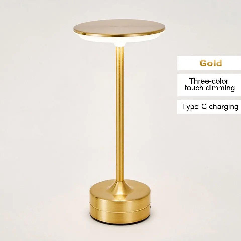 Luminária de Mesa LED Vintage Touch — Metálica Recarregável para Escritório e Quarto