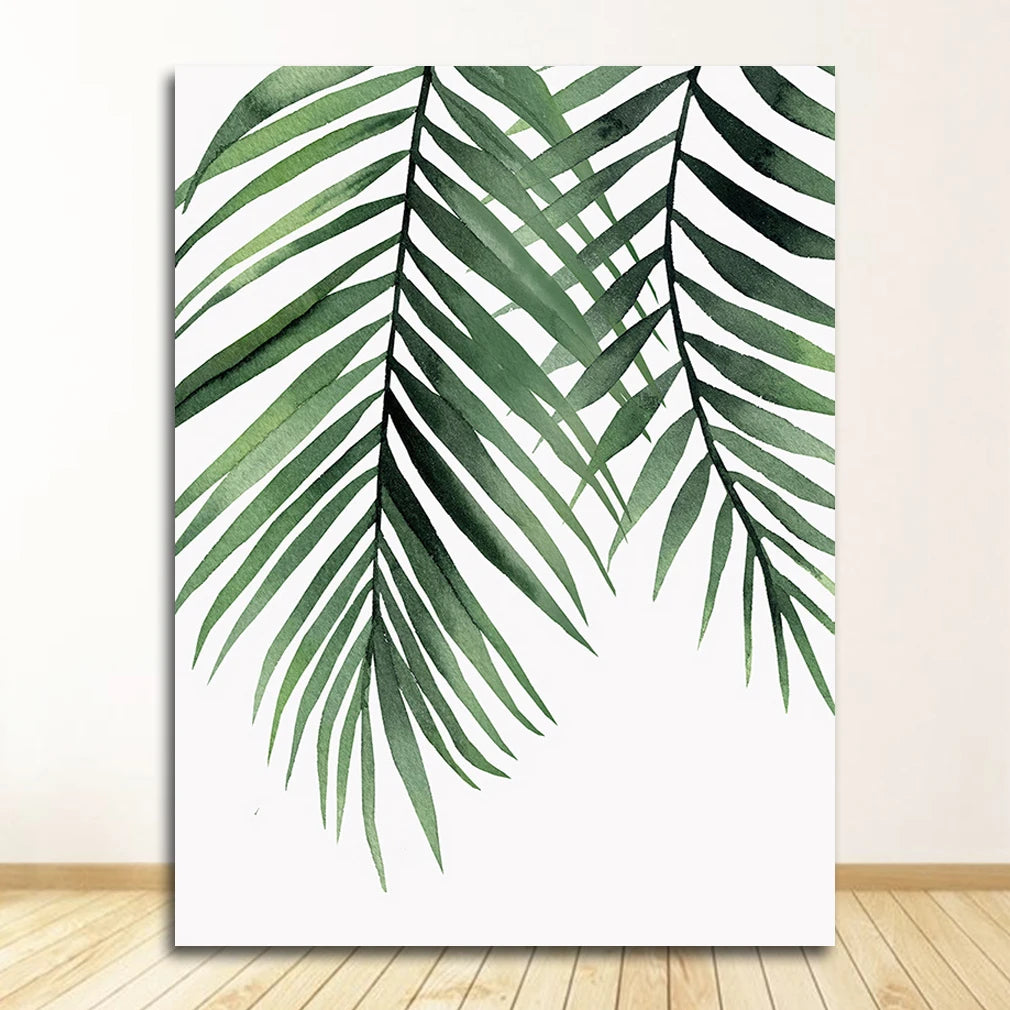 Quadro Decorativo Plantas Tropicais Folhas Verdes — Arte Escandinava Moderna para Sala