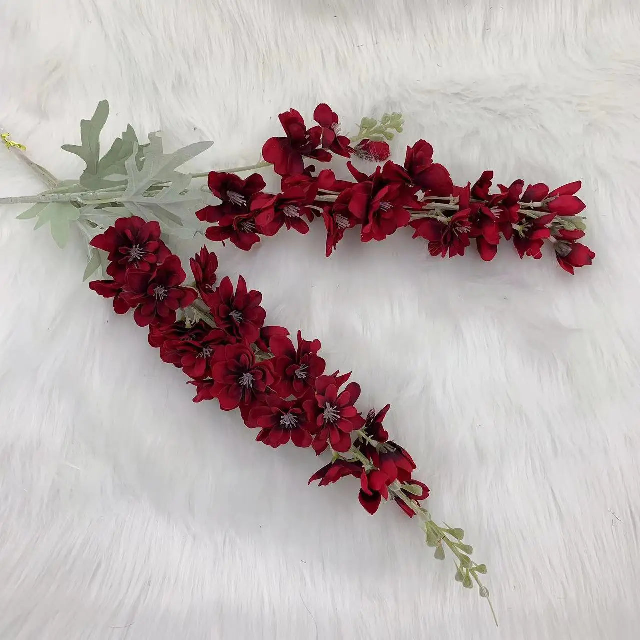 Flor Artificial Delphinium em Veludo — 2 Hastes para Decoração de Casa, Hotel e Casamento