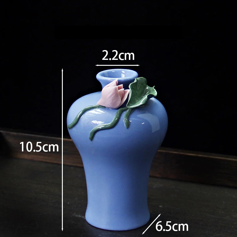 Vaso Decorativo de Cerâmica Pintado à Mão — Mini Vaso com Flores Secas para Mesa