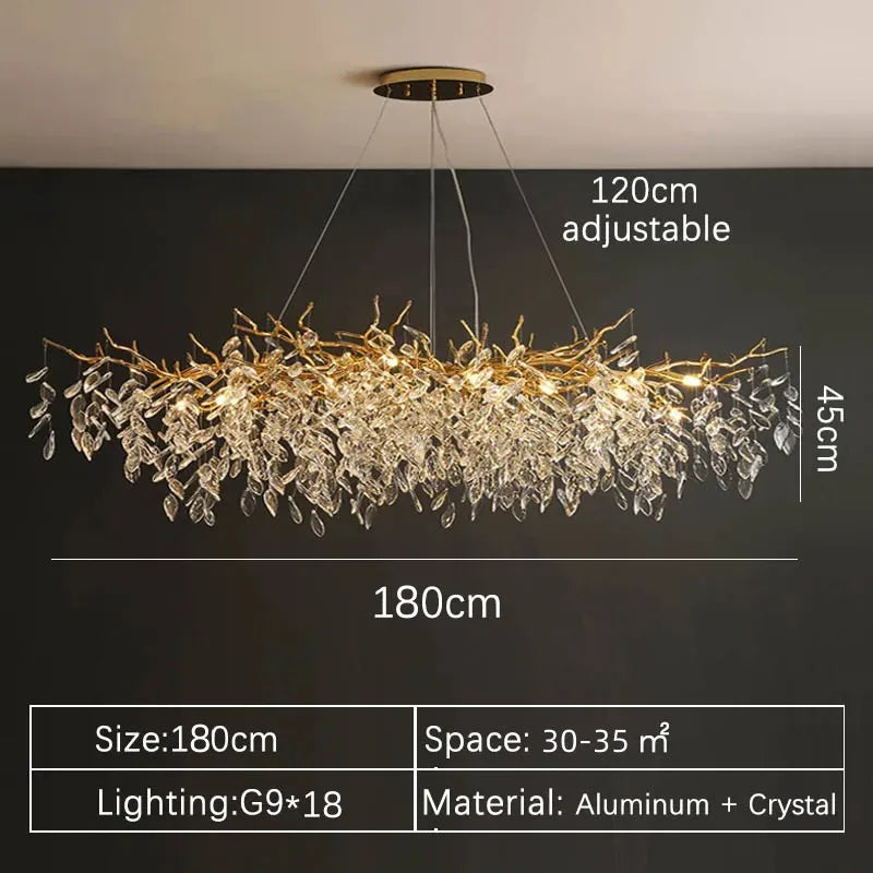 Lustre de Cristal Dourado LED — Pendente de Luxo para Sala