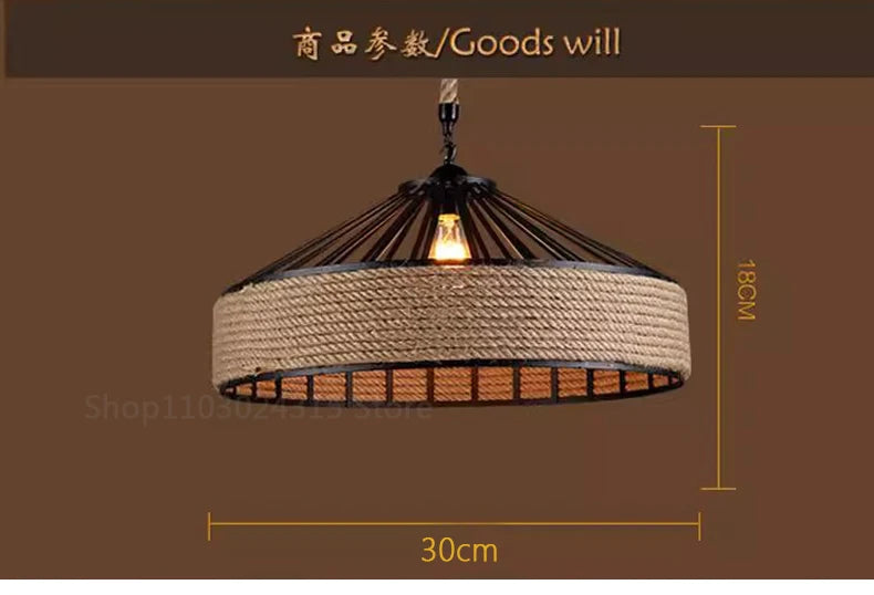 Lustre Pendente de Corda de Sisal — Luminária Industrial Retrô para Sala de Jantar