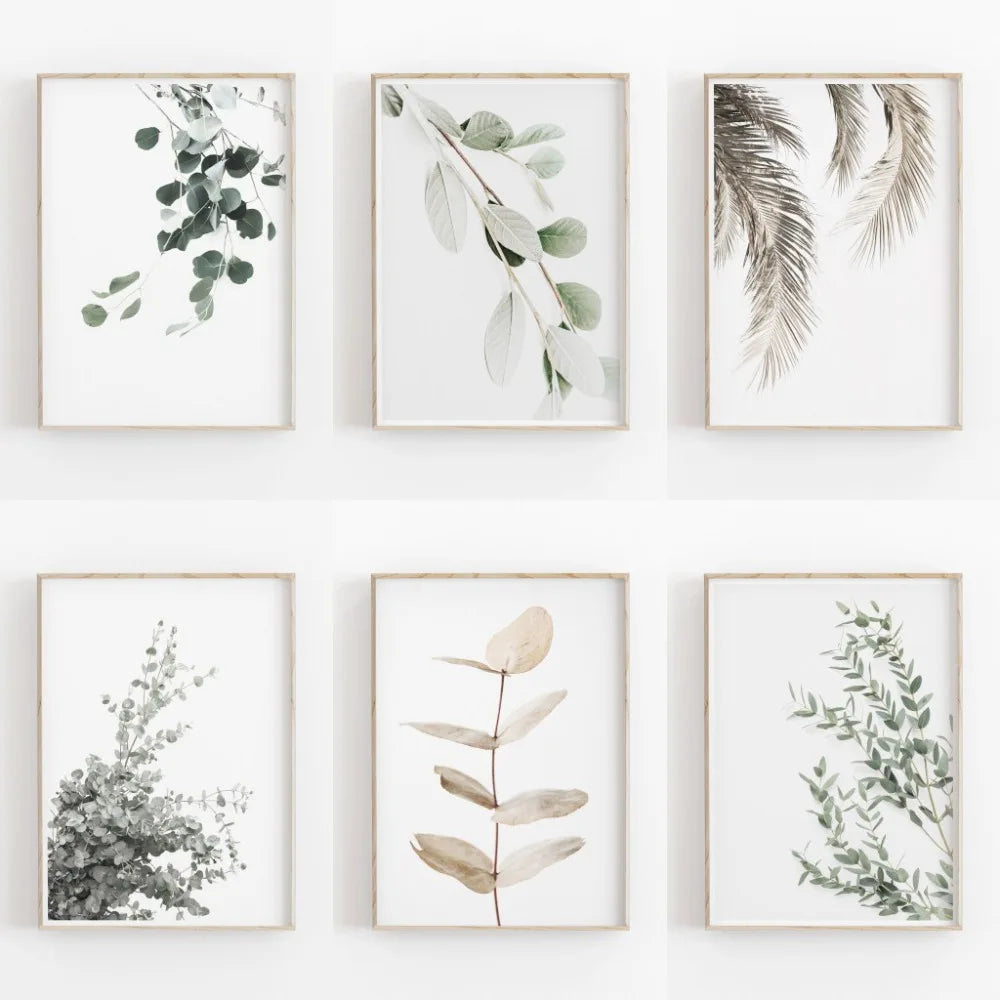 Quadro Decorativo Eucalipto e Palmeira — Arte Botânica Nórdica Minimalista para Sala