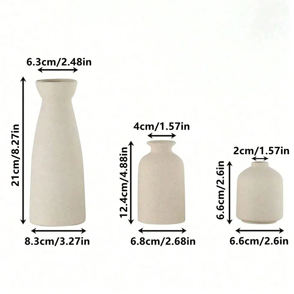 Kit 3 Vasos Cerâmica Boho Estilo Fazenda — Para Sala, Estante e Mesa de Jantar