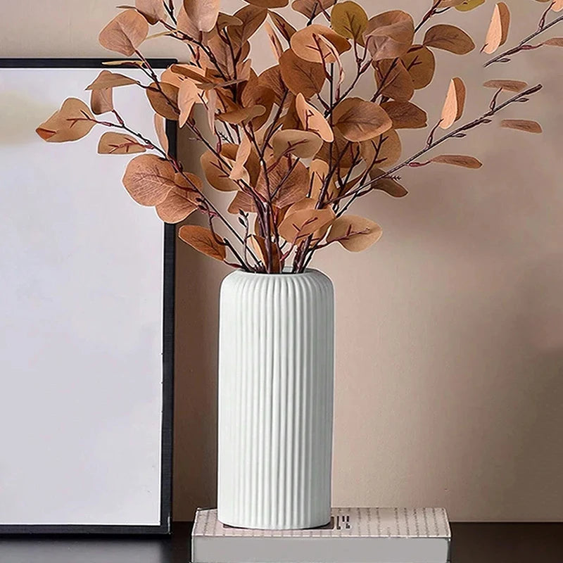 Vaso Plástico Listrado Estilo Cerâmica — Criativo para Arranjos Florais e Decoração