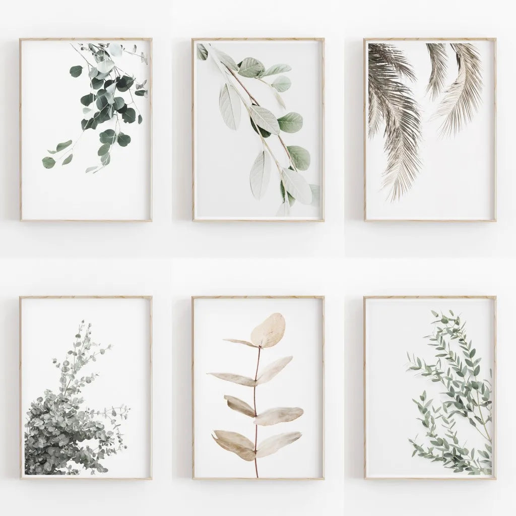 Quadro Decorativo Eucalipto e Palmeira — Arte Botânica Nórdica Minimalista para Sala