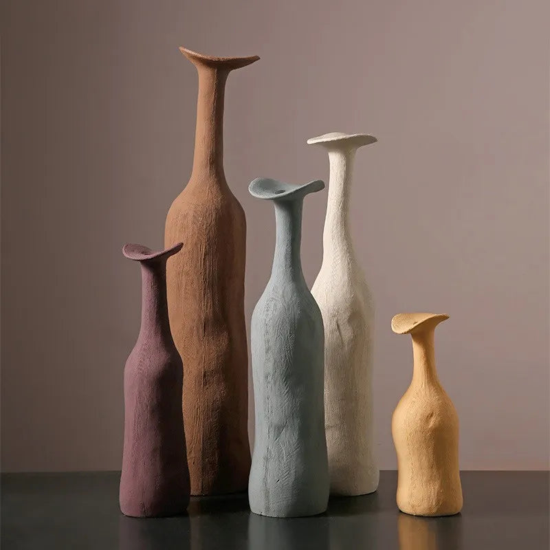 Vaso Cerâmica Nórdico Cores Morandi — Arte Primitiva para Arranjos Florais e Sala