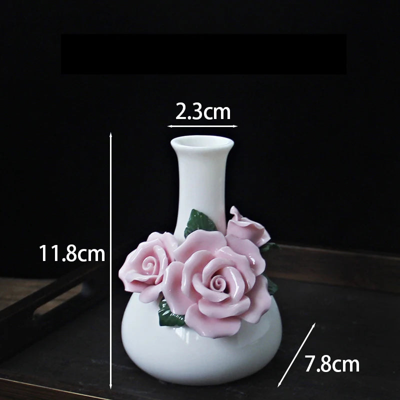 Vaso Decorativo de Cerâmica Pintado à Mão — Mini Vaso com Flores Secas para Mesa