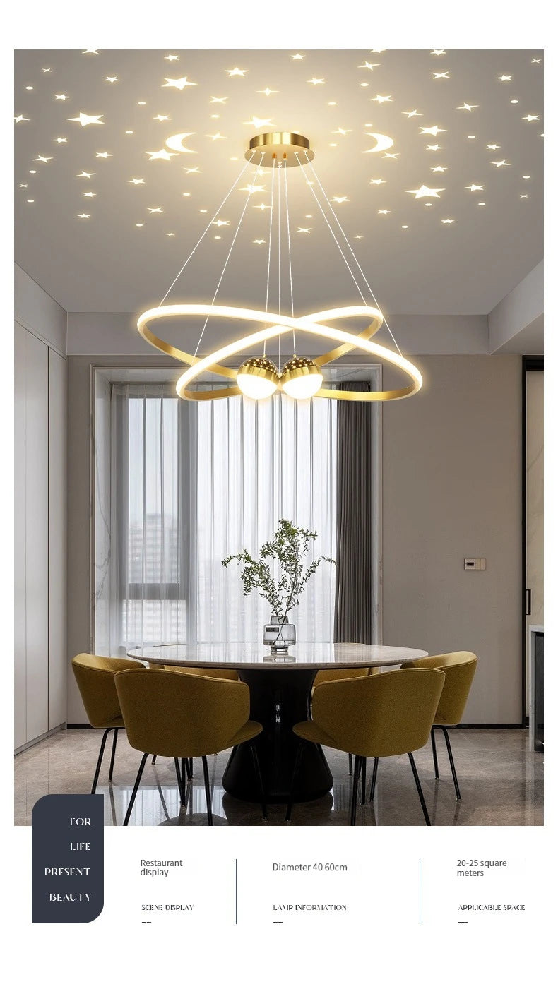 Pendente LED Circular Nórdico — Lustre Preto e Dourado para Sala, Cozinha e Quarto