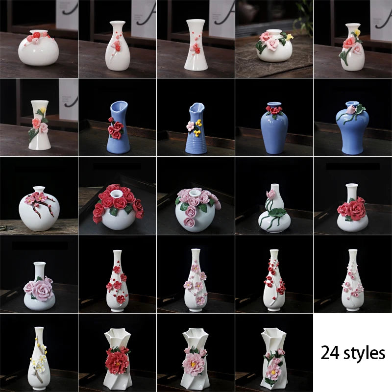Vaso Decorativo de Cerâmica Pintado à Mão — Mini Vaso com Flores Secas para Mesa