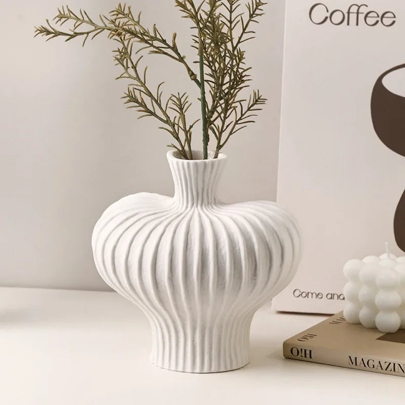 Vaso Plástico Estilo Cerâmica Hidropônico — Minimalista Moderno para Mesa e Sala