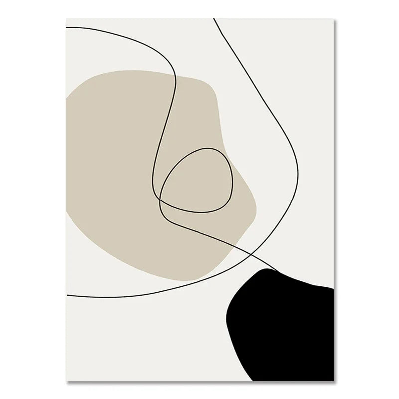 Quadro Decorativo Geométrico Boho Preto e Bege — Arte Abstrata para Sala