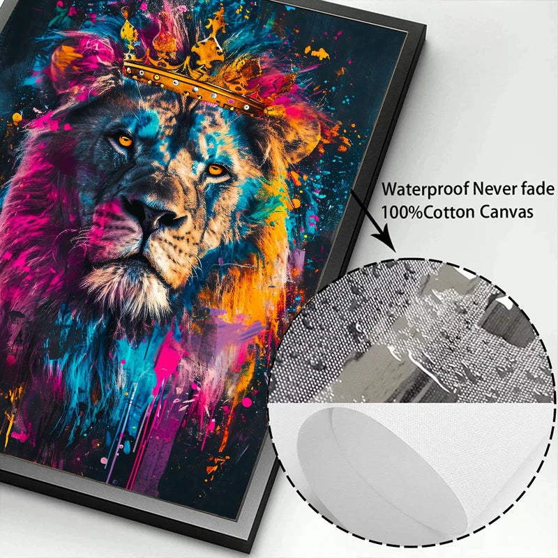 Quadro Decorativo Animais Abstrato Grafite — Leão, Tigre e Lobo para Sala