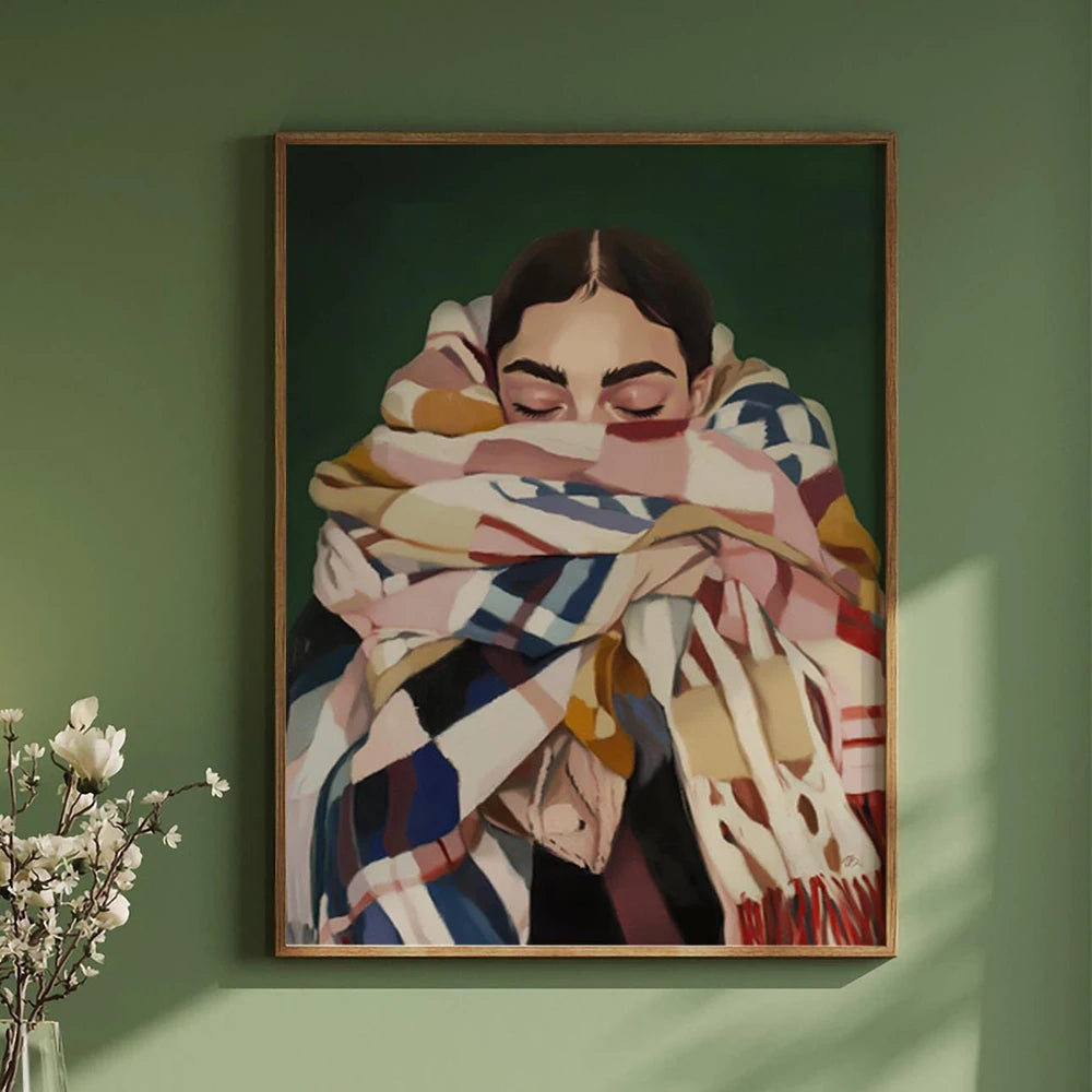 Quadro Decorativo Mulher Abstrata com Flores — Arte Minimalista Japandi para Sala
