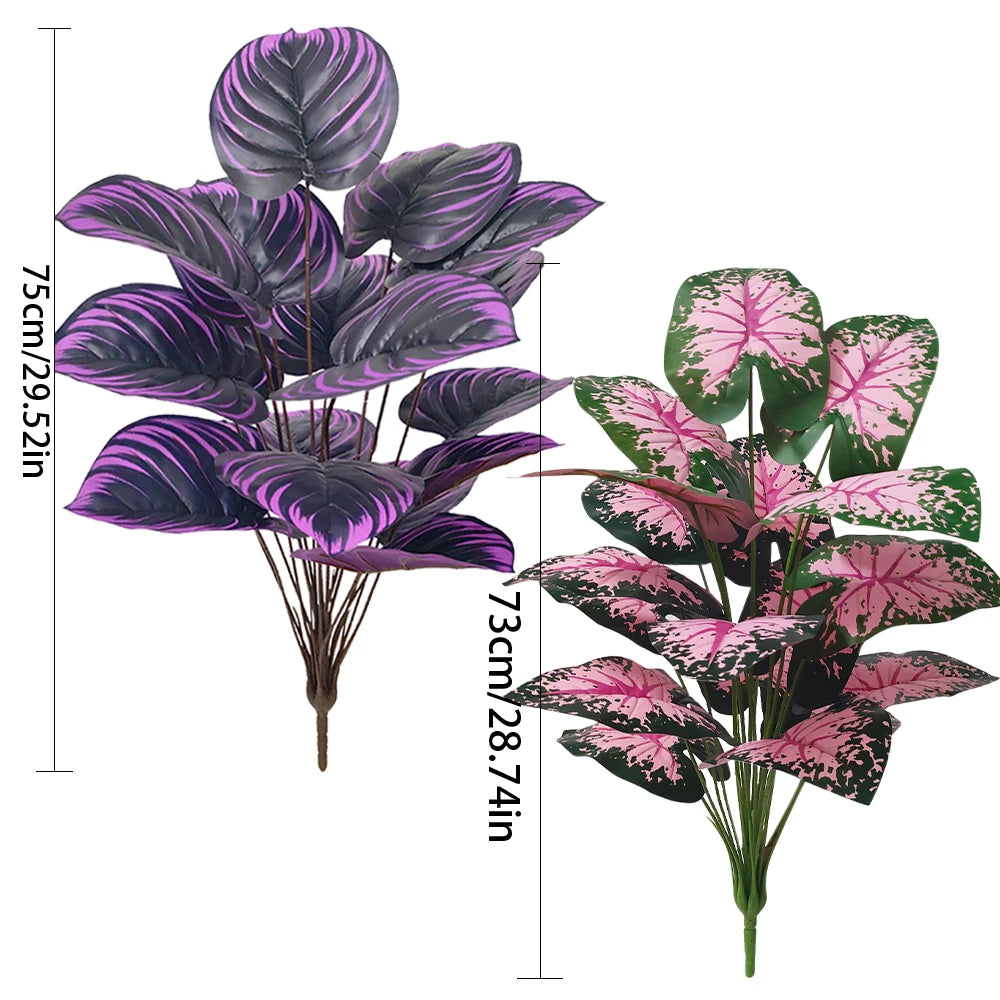 Plantas Artificiais Caladium Roxo e Rosa — Kit 2 Bonsai para Quarto e Escritório