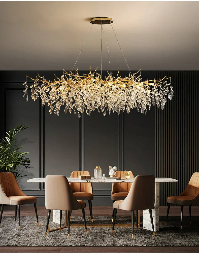 Lustre de Cristal Dourado LED — Pendente de Luxo para Sala