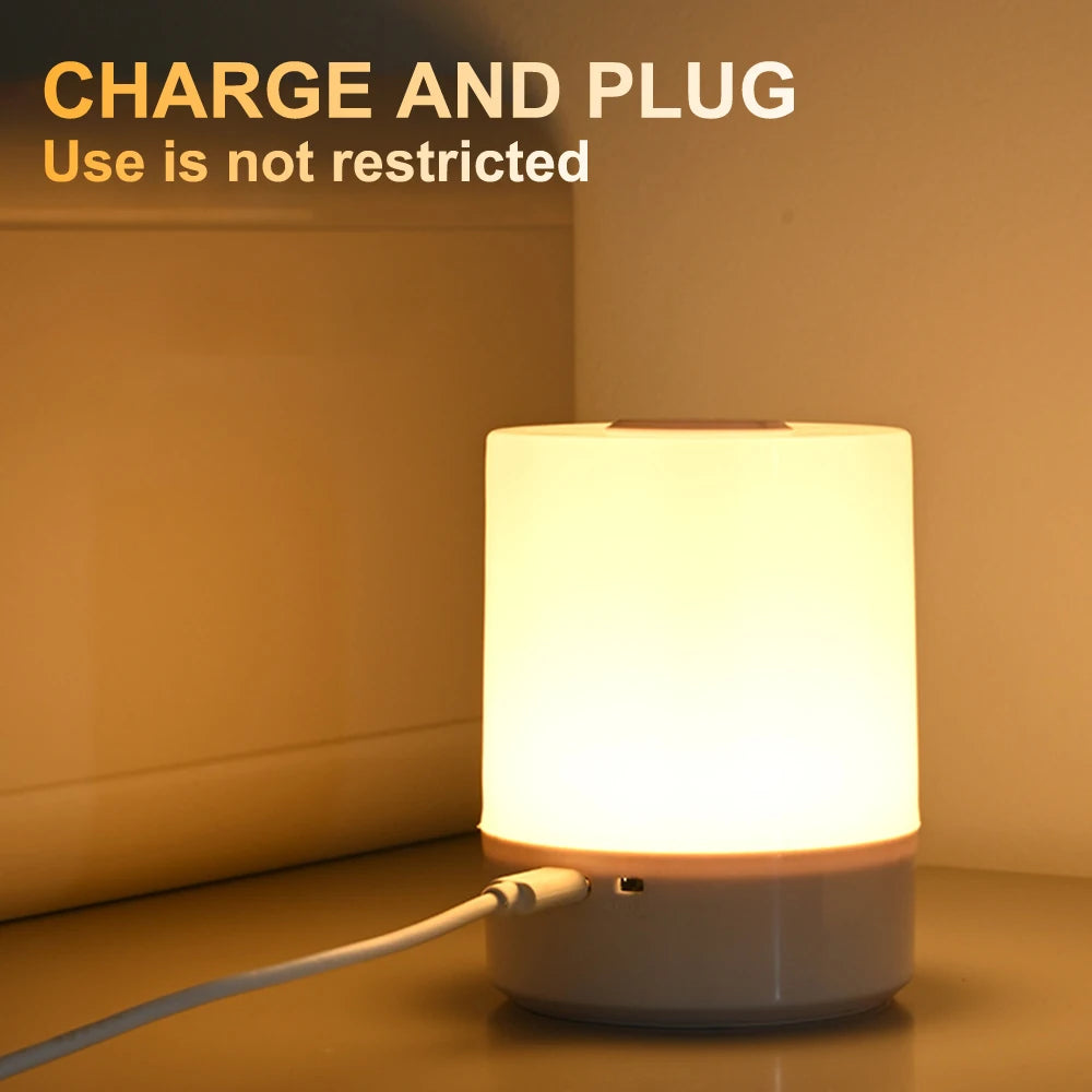 Luminária de Mesa Touch com Luz Noturna — 3 Modos Reguláveis e Recarregável para Quarto