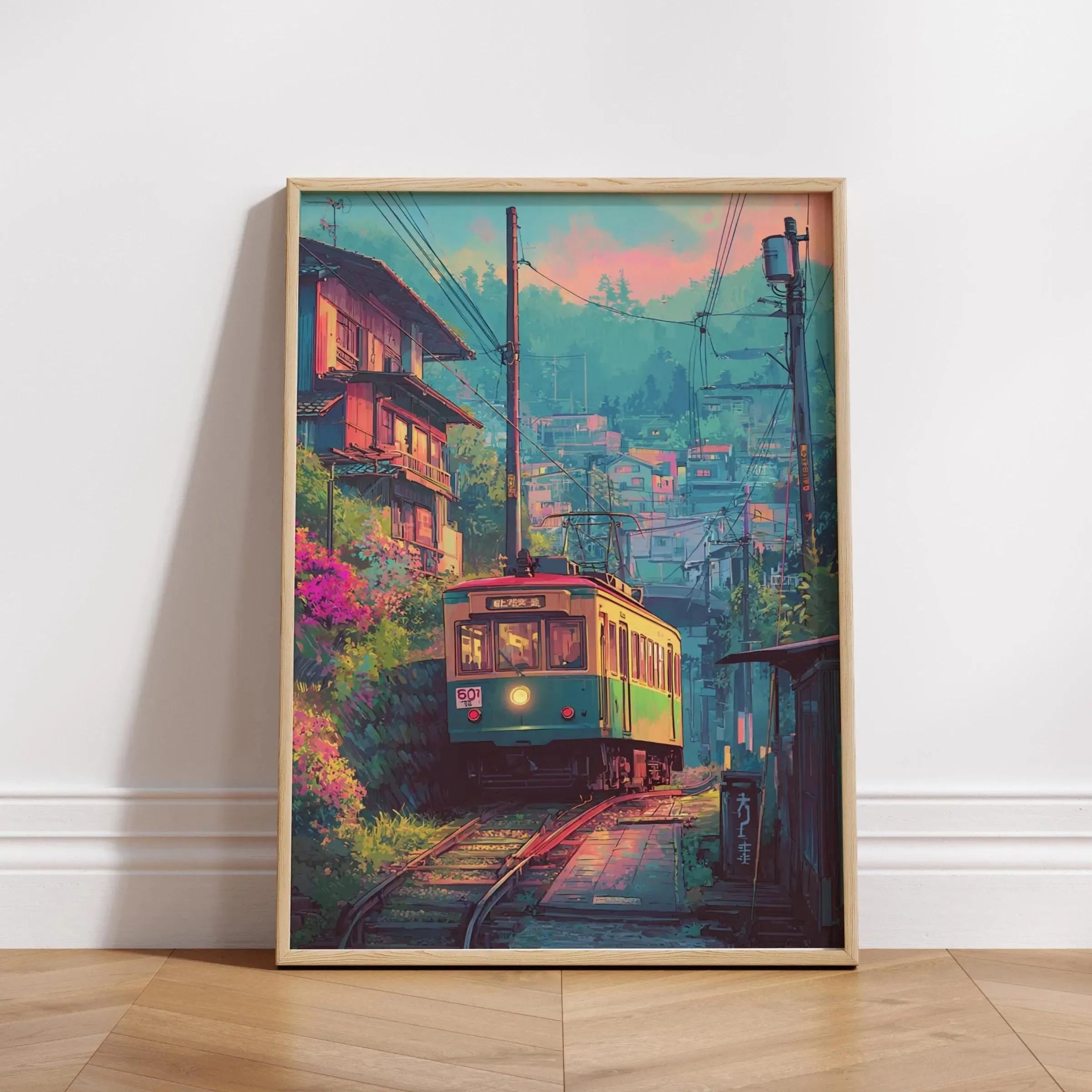 Quadro Decorativo Rua Japonesa Noite Chuvosa — Arte de Paisagem Retrô para Sala e Quarto