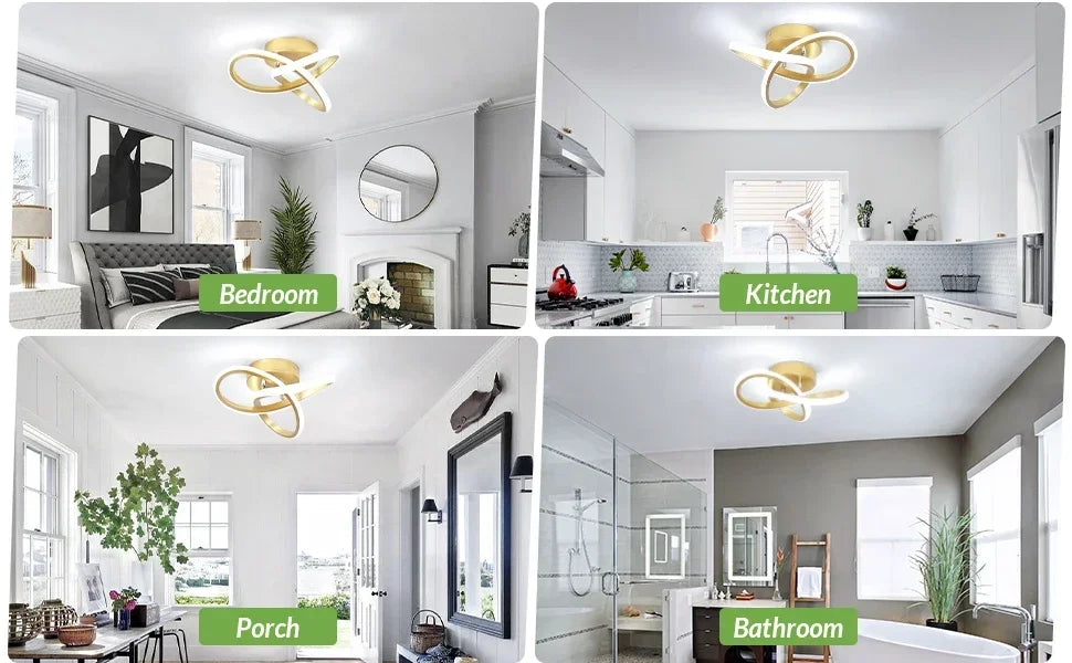 Luminária de Teto LED Ondulada Embutida — 3 Tons de Luz para Sala, Quarto e Corredor