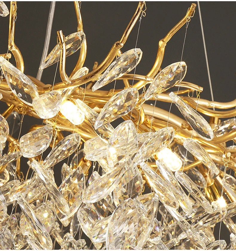 Lustre de Cristal Dourado LED — Pendente de Luxo para Sala