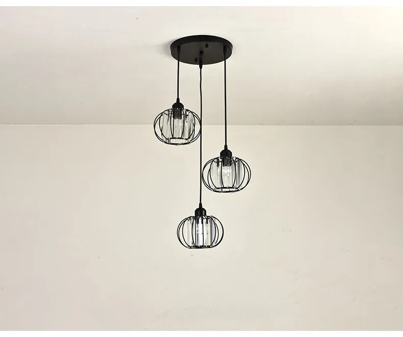 Lustre de Cristal LED Pendente — Luminária Nórdica Preta para Sala de Jantar
