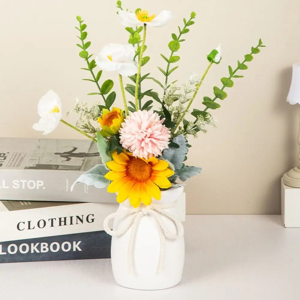 Vaso Decorativo Branco com Laço — Vaso de Plantas para Mesa e Jardim