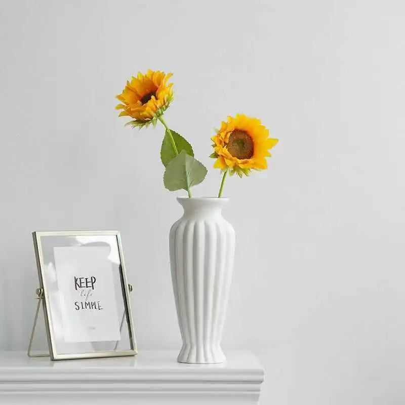 Vaso Cerâmica Grande Branco Nórdico — Para Flores Secas e Hidroponia na Sala