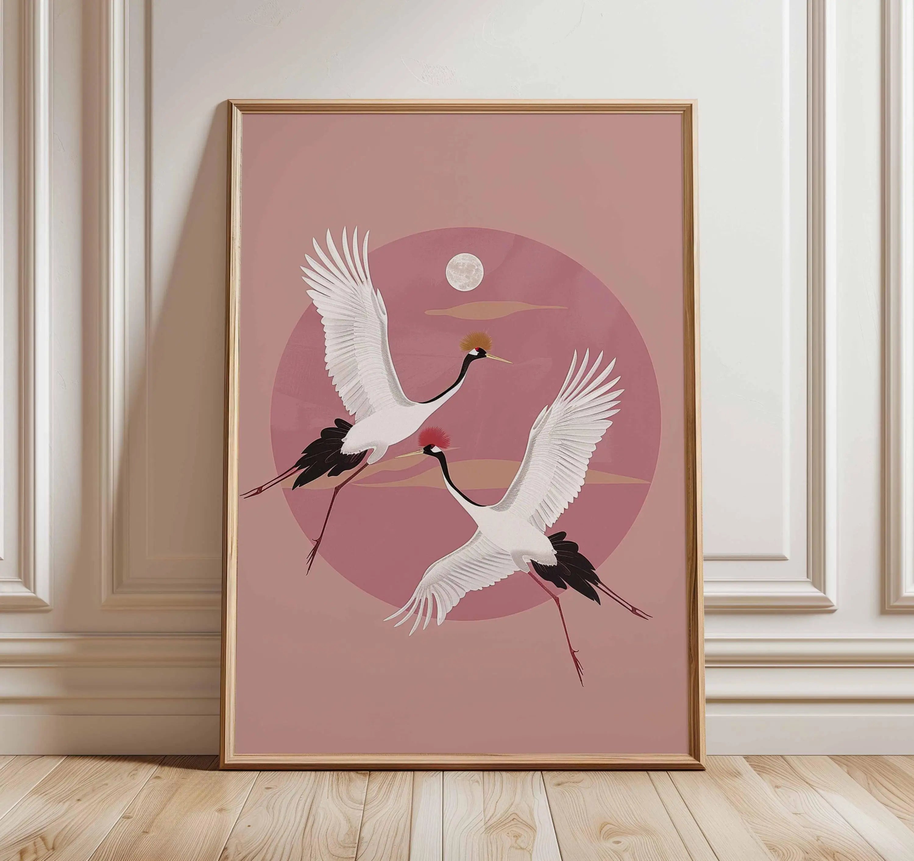 Quadro Decorativo Garça Oriental sem Moldura — Arte Zen para Sala e Quarto
