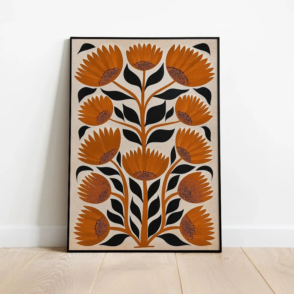Quadro Decorativo Floral Bege Retrô sem Moldura — Arte Botânica para Sala