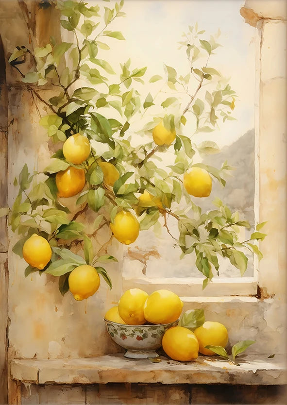 Quadro Decorativo Jardim de Limões Retrô — Arte Botânica para Sala e Escritório