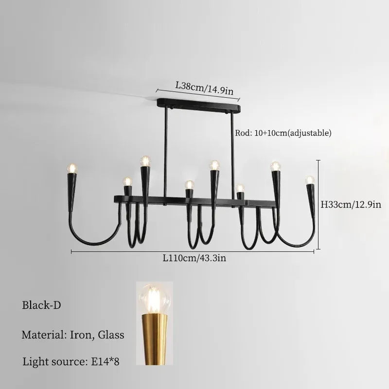 Lustre de Vela Pendente Preto Estilo Francês — Luminária de Luxo para Sala de Estar