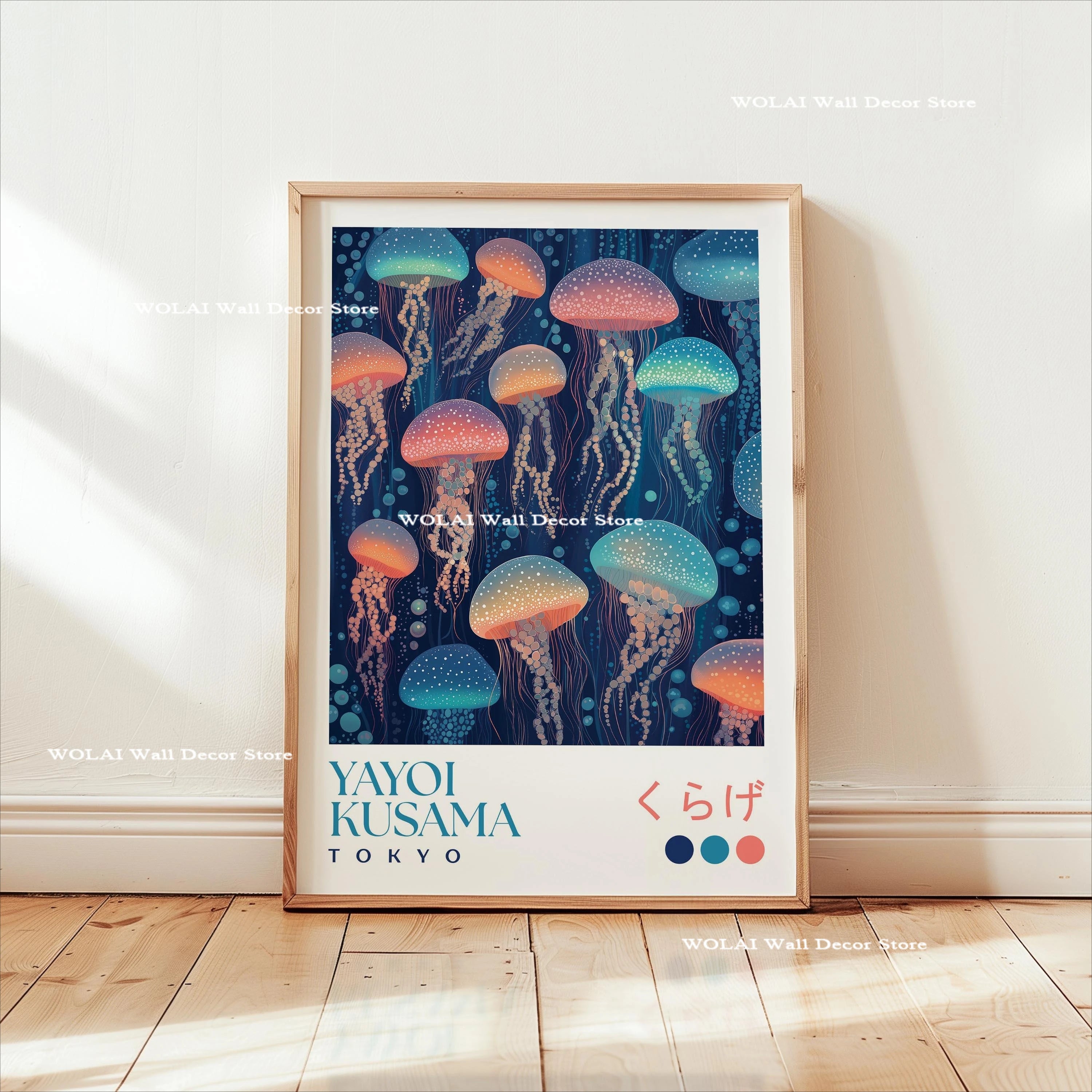 Quadro Decorativo Carpas Koi e Medusas — Arte Japonesa Estilo Hokusai para Sala