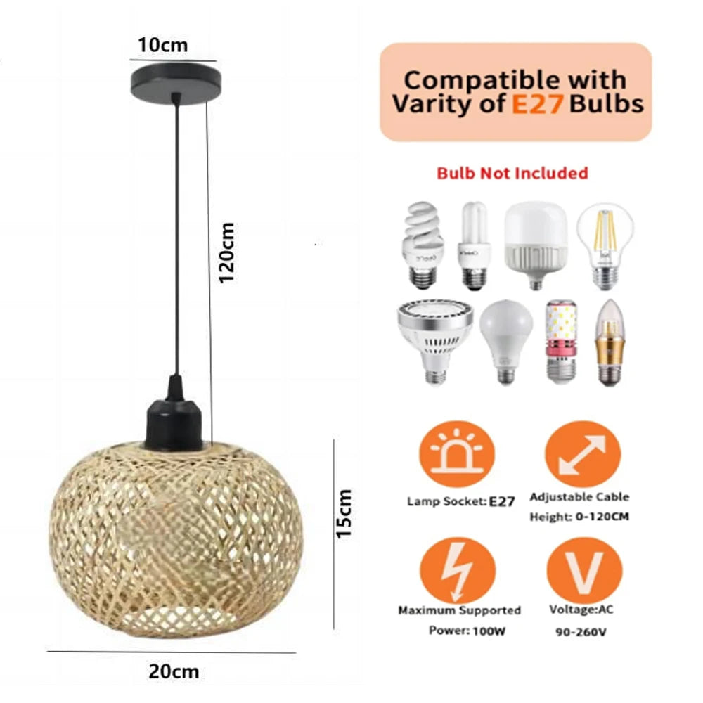 Pendente Bambu Rattan Natural — Luminaria Suspensa Artesanal