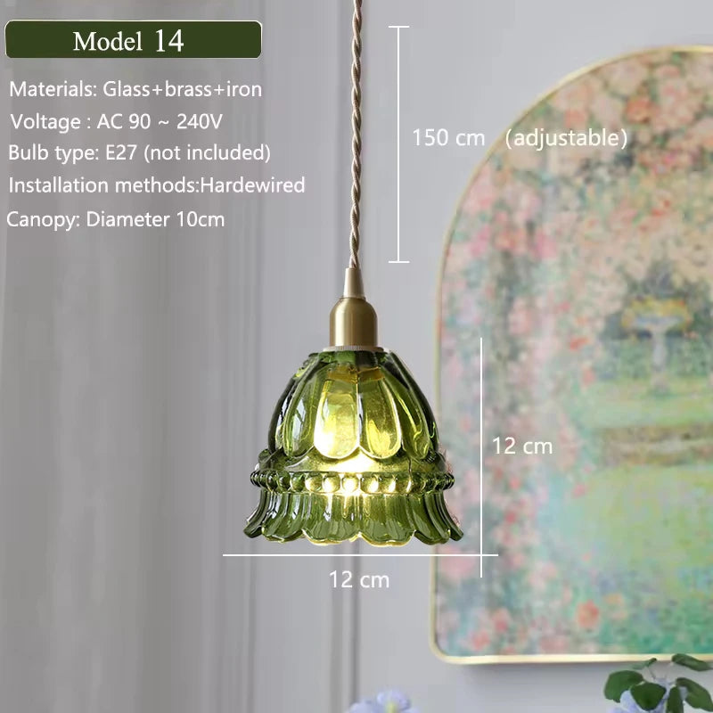 Pendente Nórdico Vidro Verde — Luminária de Latão para Cozinha e Sala de Jantar