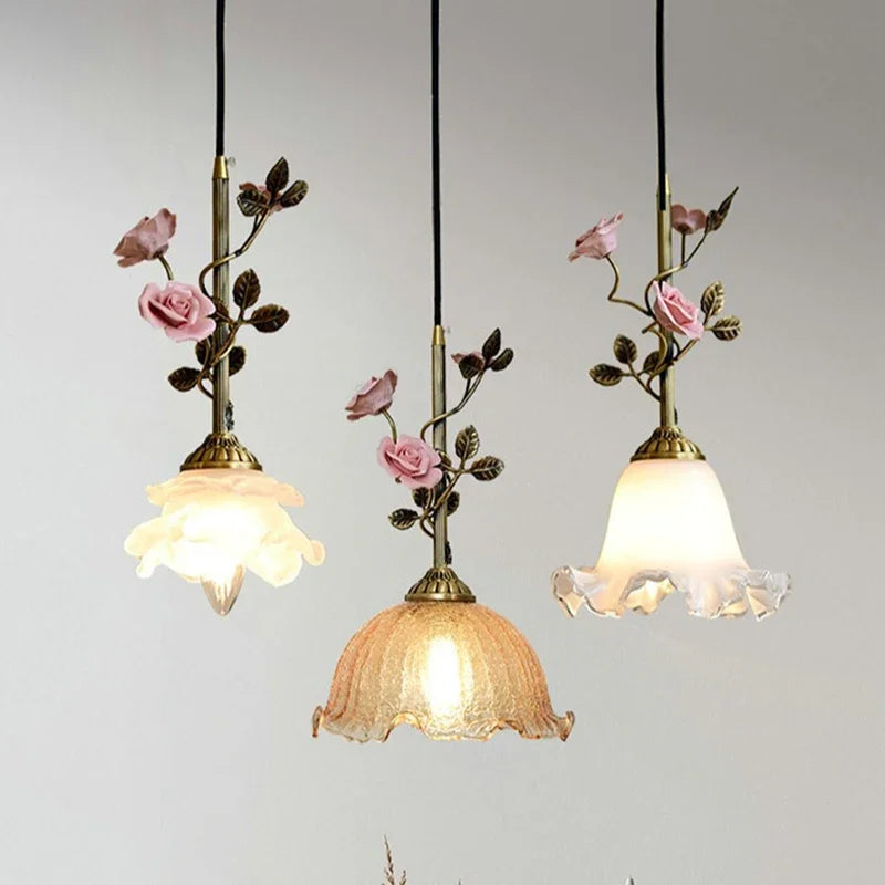 Lustre de Cobre Vintage Rosa Francesa — Pendente Elegante para Sala e Quarto