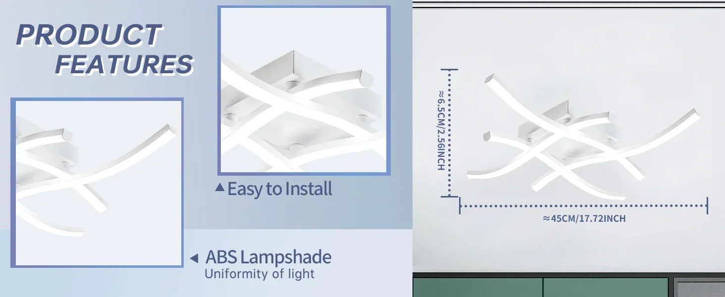 Luminária de Teto LED Ondulada Embutida — 3 Tons de Luz para Sala, Quarto e Corredor