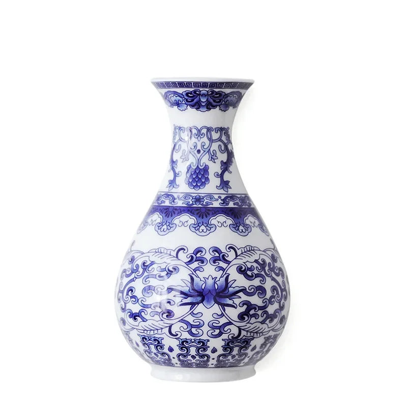 Vaso Cerâmica Azul e Branco Porcelana Pendurado — Bambu da Sorte e Sala de Estar