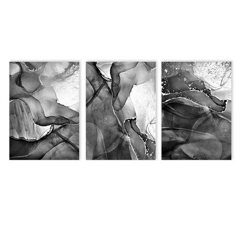 Quadro Canvas Mármore Abstrato Preto e Branco — Poster Nórdico para Sala e Quarto