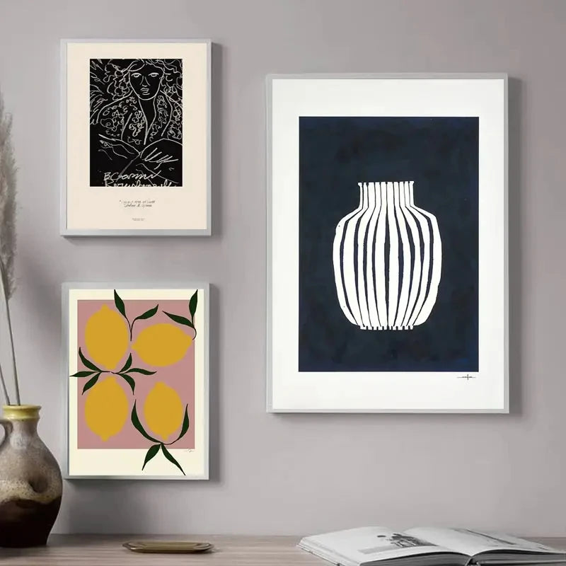 Quadro Decorativo Limão e Vaso Geométrico — Arte Nórdica Minimalista para Sala