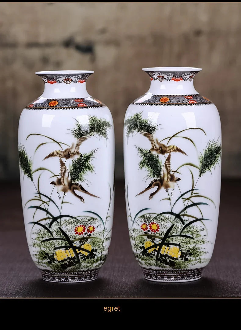 Vaso Cerâmica Jingdezhen Tradicional Chinês — Para Flores e Decoração de Sala