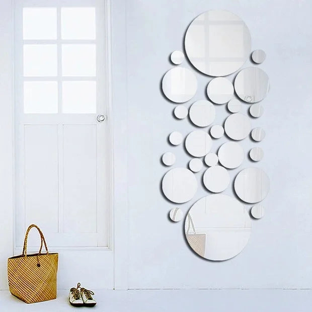 Adesivo Espelho Redondo Acrílico 26 Peças DIY — Decoração para Sala, Quarto e Banheiro