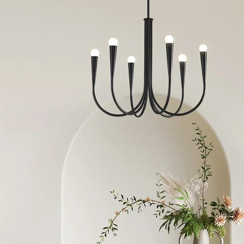 Lustre de Vela Pendente Preto Estilo Francês — Luminária de Luxo para Sala de Estar