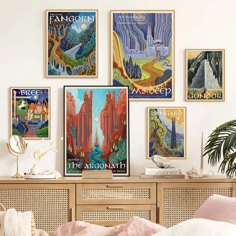 Quadro Decorativo Castelo Vintage Aventura — Arte Retrô de Cinema para Quarto Infantil