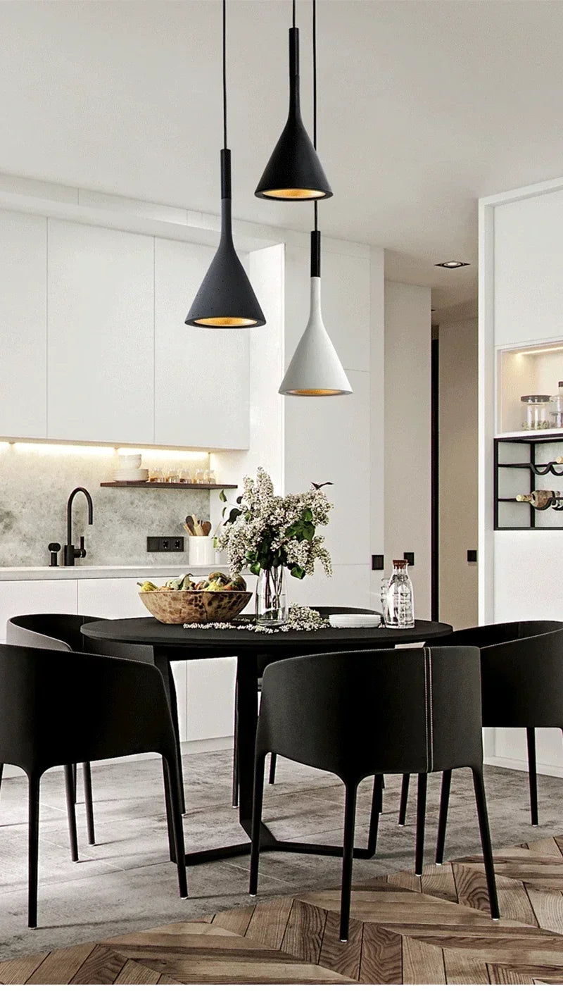 Pendente LED E27 Preto e Branco — Luminária de Mesa para Quarto e Sala de Jantar